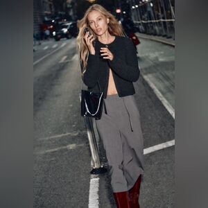 Zara Womens Size Medium Charcoal Gray Waffle Knit Single Button Cardigan Sweater